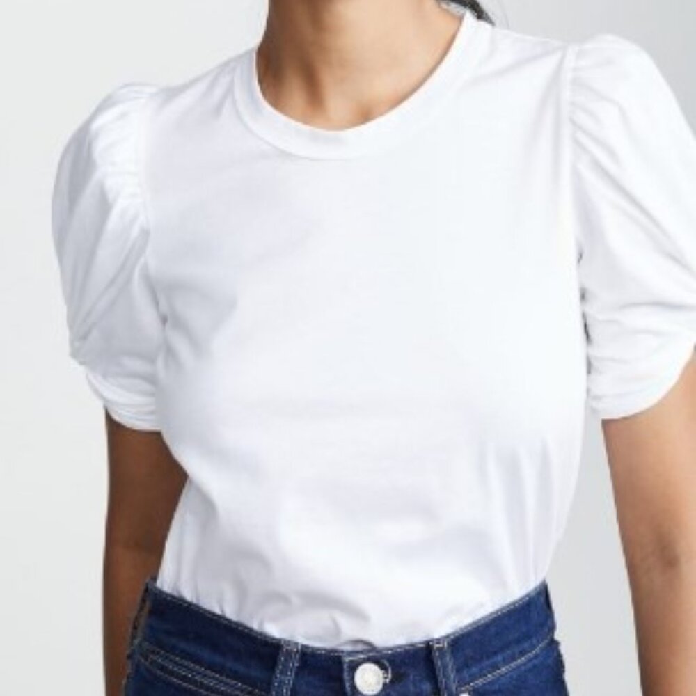 J. Crew Elevated 100% Cotton Tee with Swiss Dot and Twisted Cuff Detail Medium